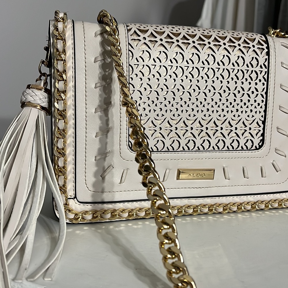 Aldo tan and gold crossbody bag